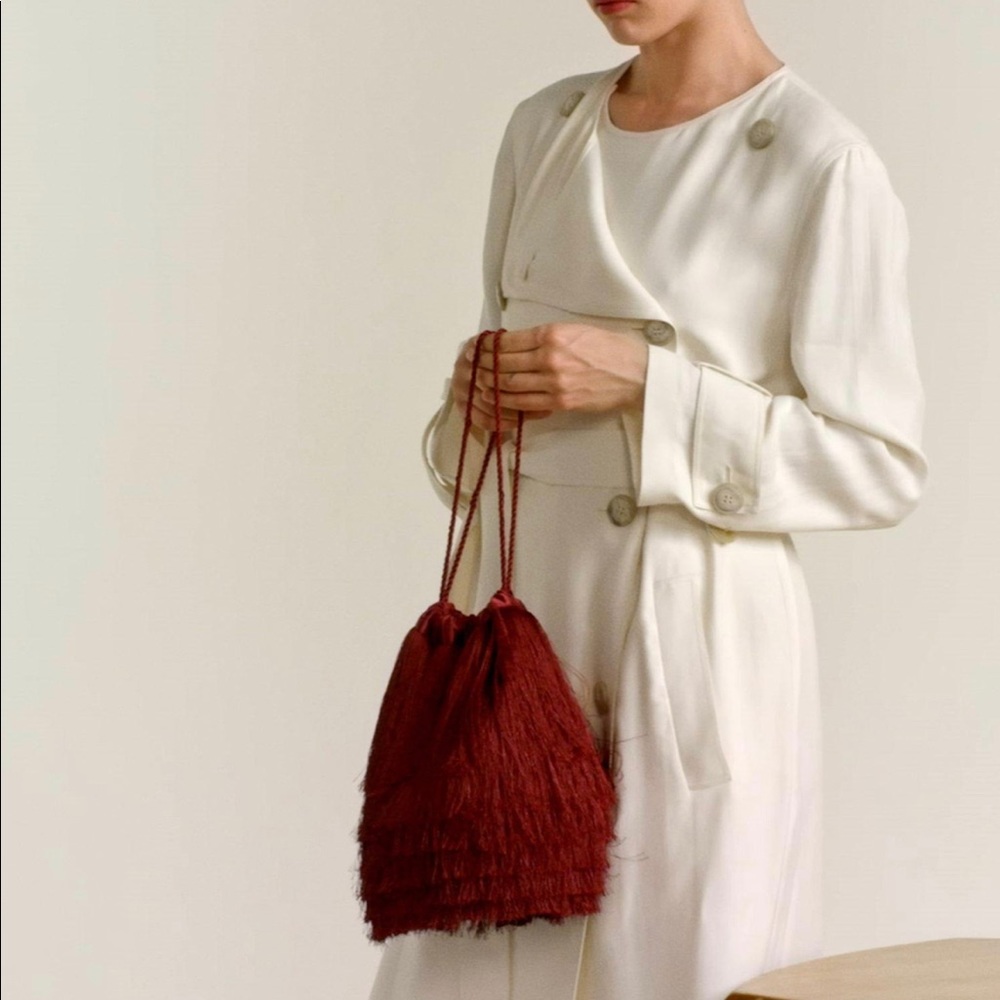 Mango Satin-Fringe handbag. Never been worn!